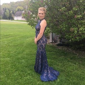 Jovani Lace And Embellished Halter Neck Prom Gown